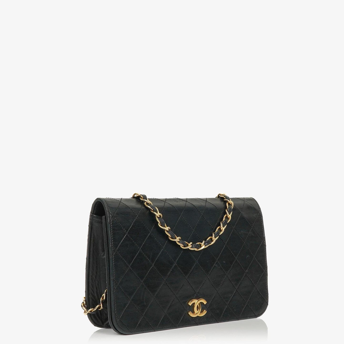 Chanel Classic Full Flap Tasche aus schwarzem gestepptem Lammleder mit 24K vergoldeter Hardware