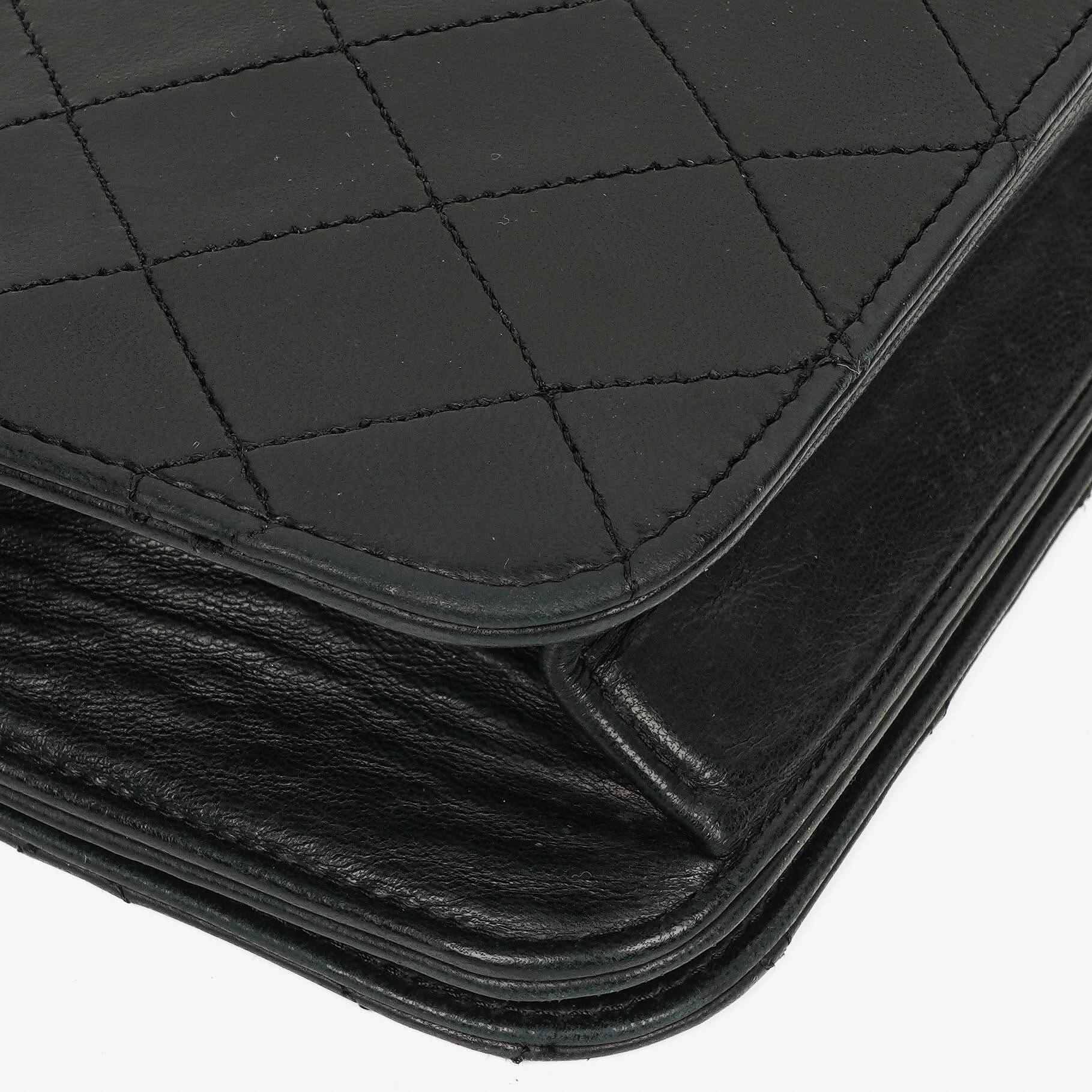 Chanel Classic Full Flap Tasche aus schwarzem gestepptem Lammleder mit 24K vergoldeter Hardware