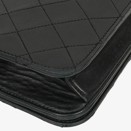 Chanel Classic Full Flap Tasche aus schwarzem gestepptem Lammleder mit 24K vergoldeter Hardware