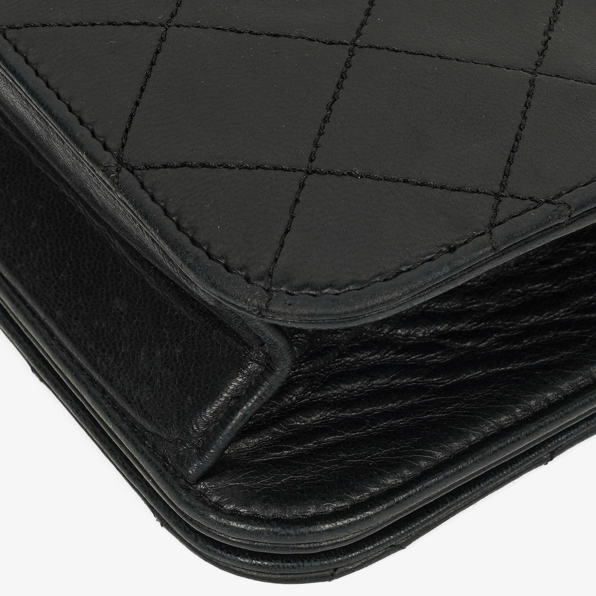Chanel Classic Full Flap Tasche aus schwarzem gestepptem Lammleder mit 24K vergoldeter Hardware