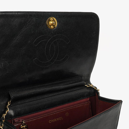 Chanel Classic Full Flap Tasche aus schwarzem gestepptem Lammleder mit 24K vergoldeter Hardware