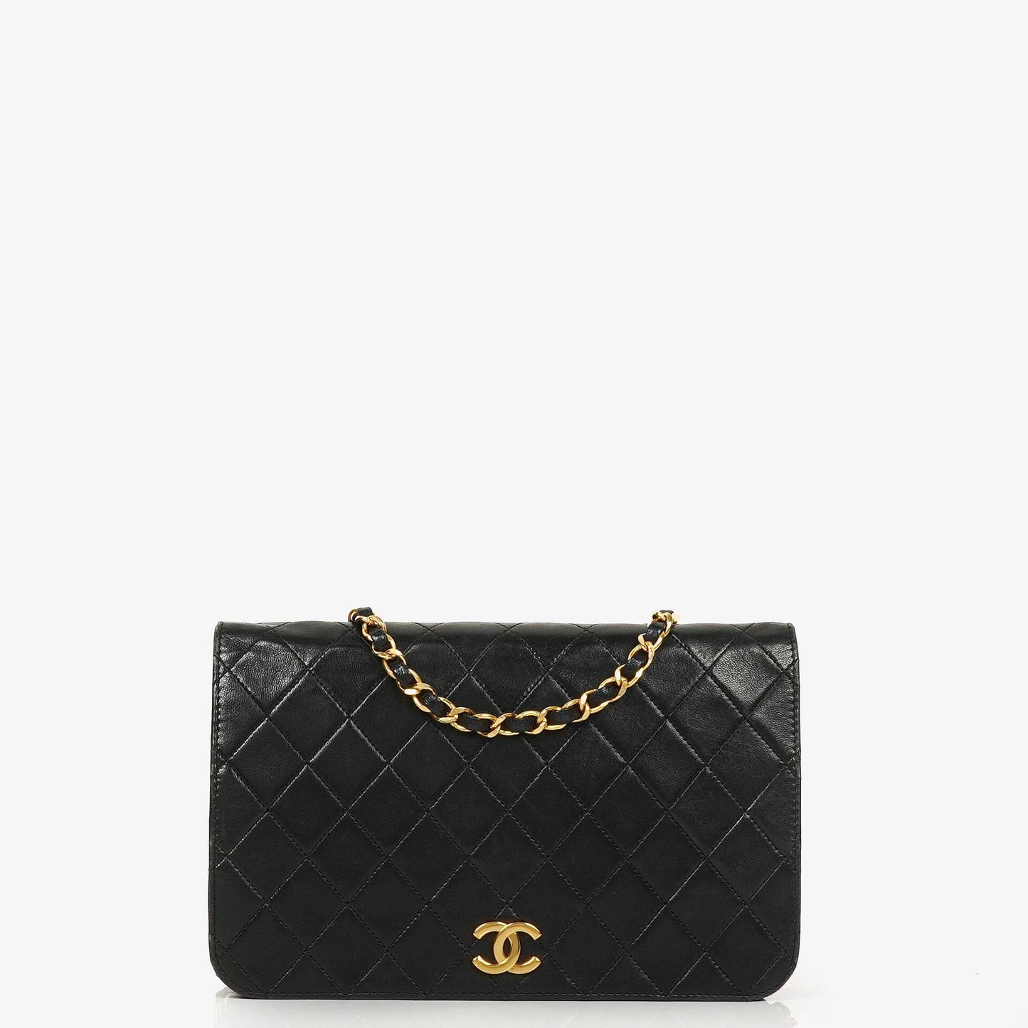 Chanel Classic Full Flap Tasche aus schwarzem gestepptem Lammleder mit 24K vergoldeter Hardware