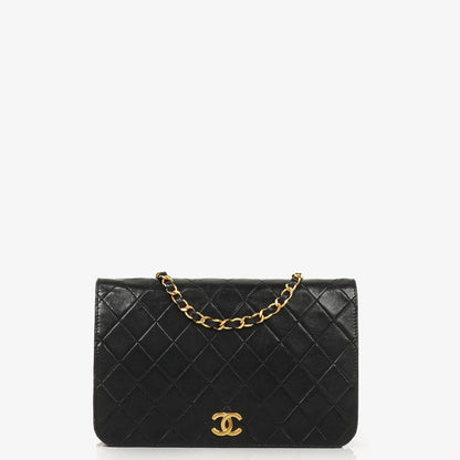 Chanel Classic Full Flap Tasche aus schwarzem gestepptem Lammleder mit 24K vergoldeter Hardware