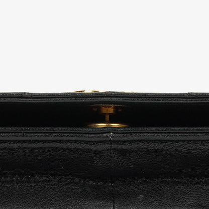 Chanel Classic Full Flap Tasche aus schwarzem gestepptem Lammleder mit 24K vergoldeter Hardware