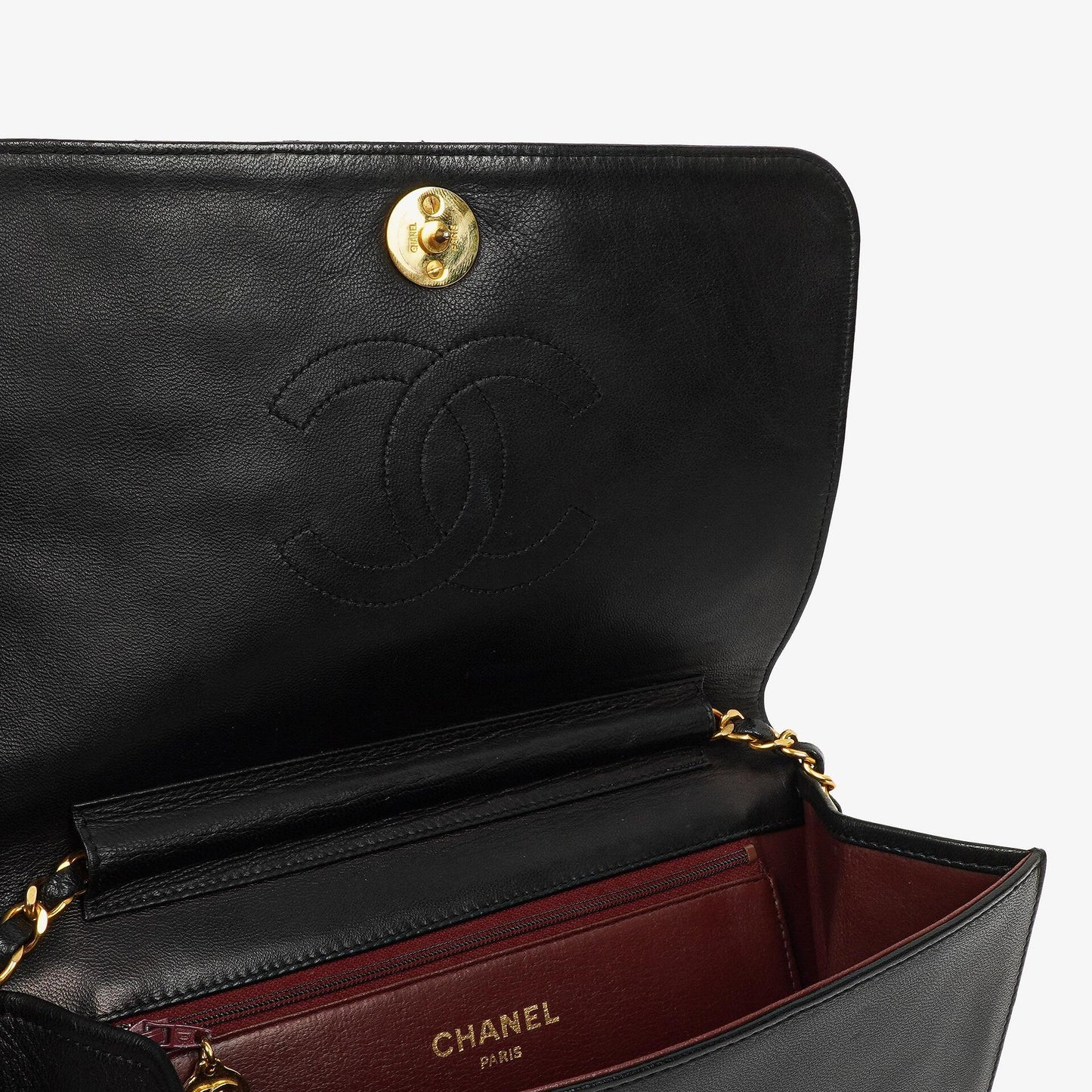 Chanel Classic Full Flap Tasche aus schwarzem gestepptem Lammleder mit 24K vergoldeter Hardware