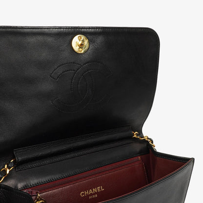 Chanel Classic Full Flap Tasche aus schwarzem gestepptem Lammleder mit 24K vergoldeter Hardware