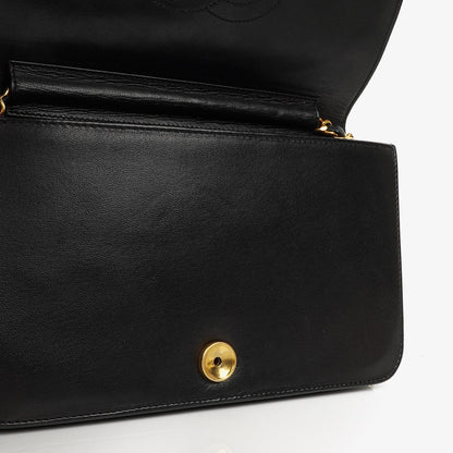 Chanel Classic Full Flap Tasche aus schwarzem gestepptem Lammleder mit 24K vergoldeter Hardware