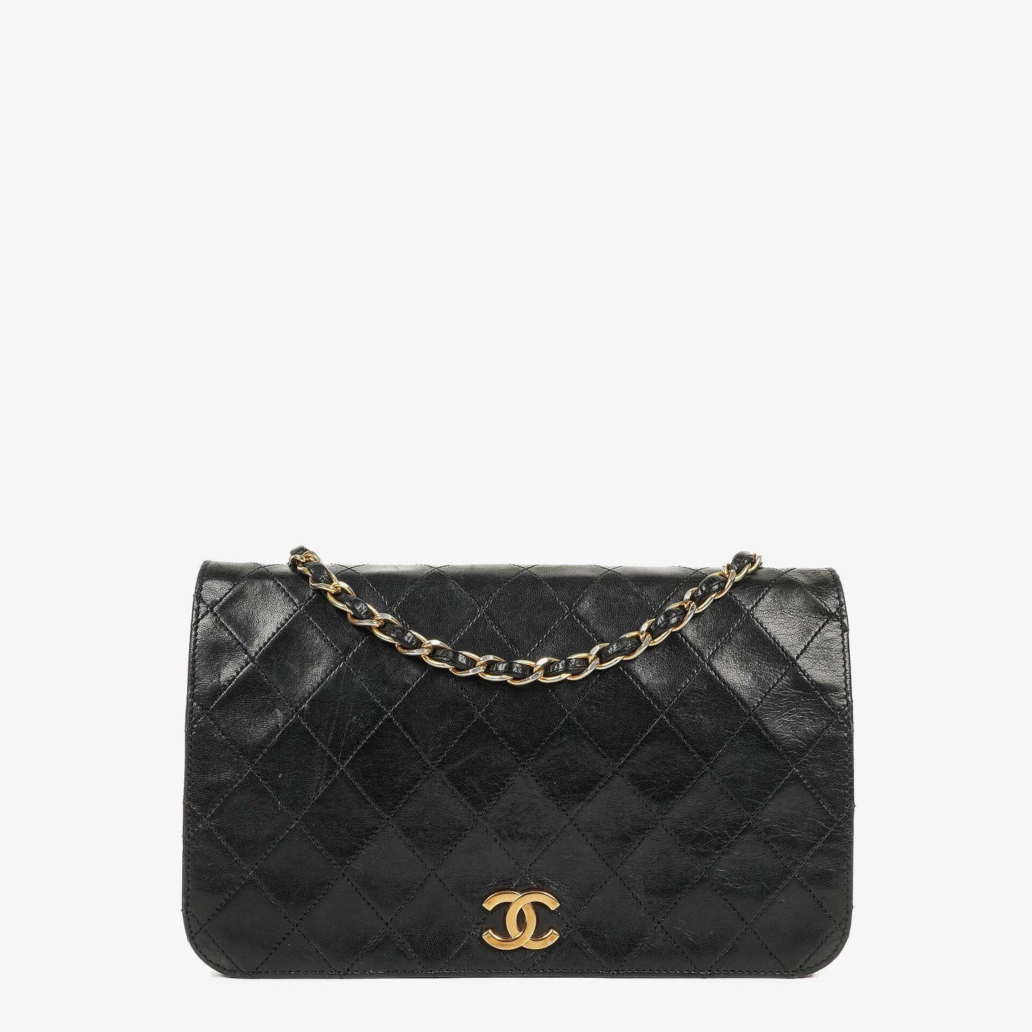 Chanel Classic Vollklappentasche aus schwarzem gestepptem Lammleder mit 24K vergoldeten Beschlägen
