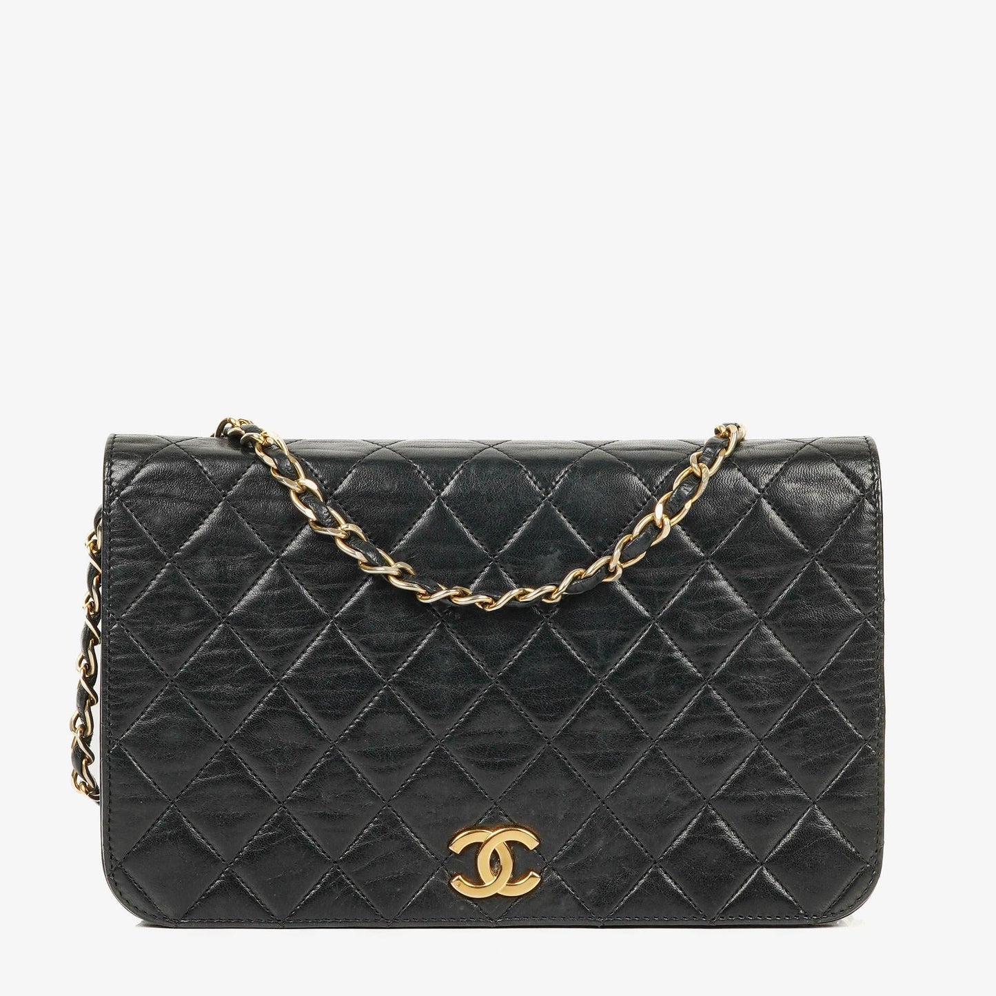 Chanel Classic Vollklappentasche aus schwarzem gestepptem Lammleder mit 24K vergoldeten Beschlägen