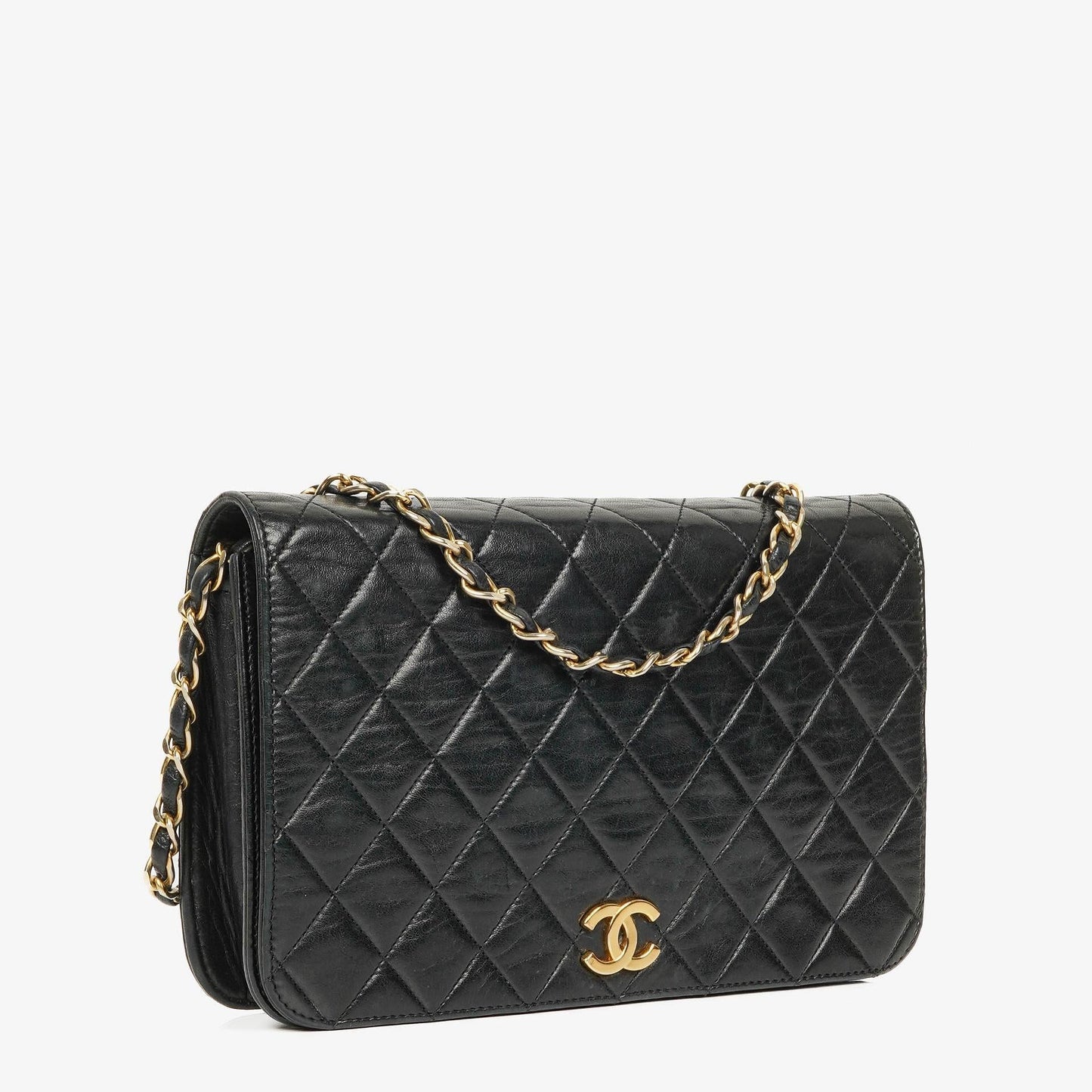 Chanel Classic Vollklappentasche aus schwarzem gestepptem Lammleder mit 24K vergoldeten Beschlägen