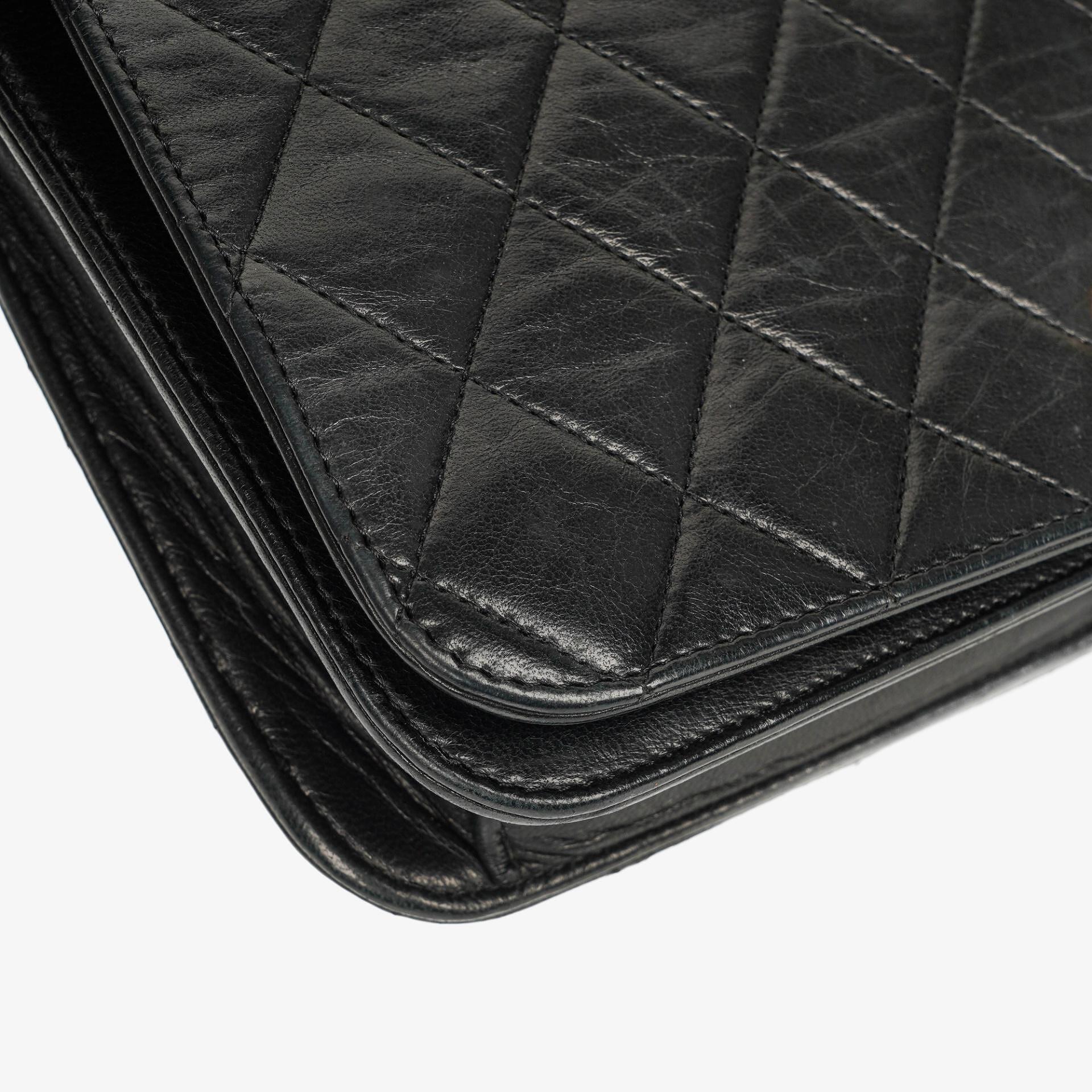 Chanel Classic Vollklappentasche aus schwarzem gestepptem Lammleder mit 24K vergoldeten Beschlägen
