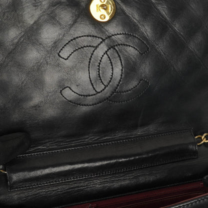Chanel Classic Vollklappentasche aus schwarzem gestepptem Lammleder mit 24K vergoldeten Beschlägen