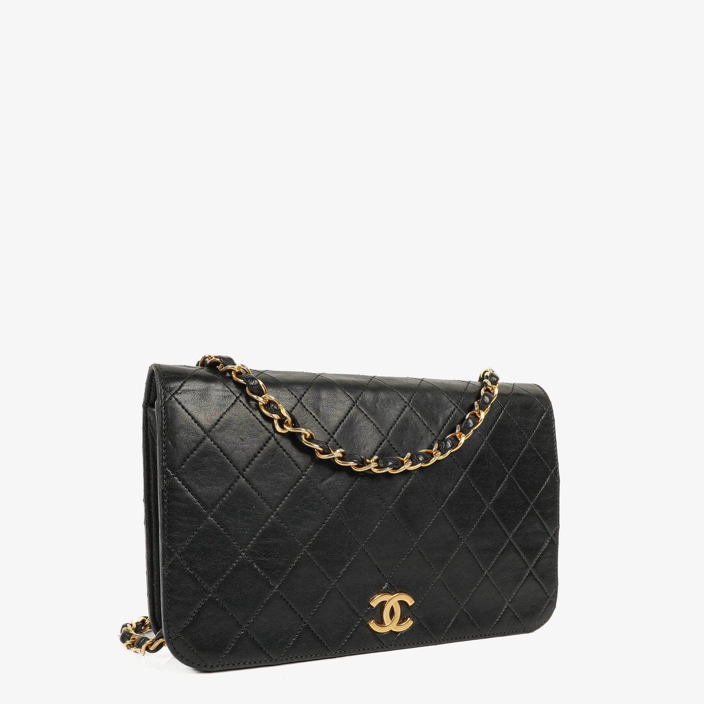 Chanel Classic Full Flap Tasche aus schwarzem gestepptem Lammleder mit 24K vergoldeter Hardware