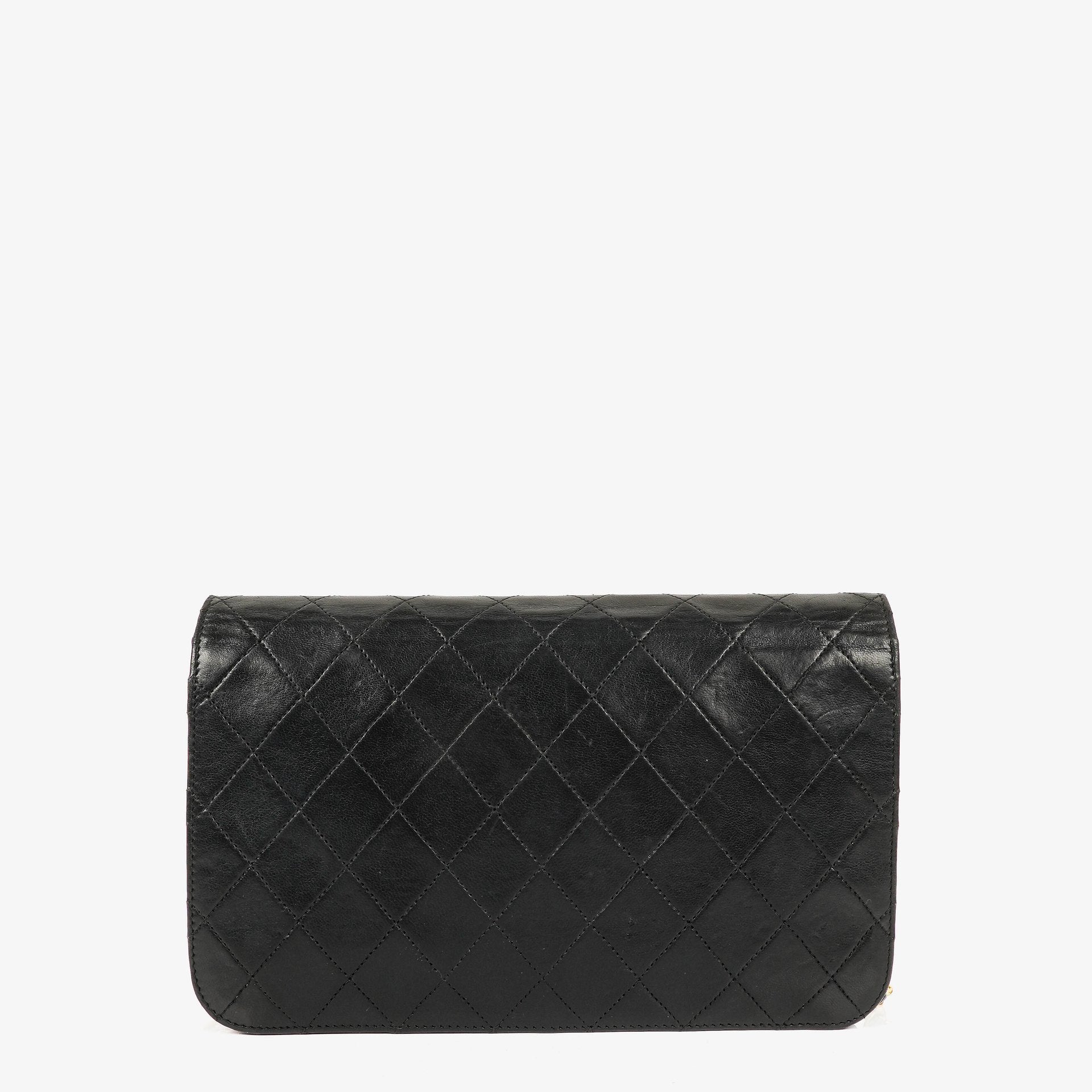 Chanel Classic Full Flap Tasche aus schwarzem gestepptem Lammleder mit 24K vergoldeter Hardware