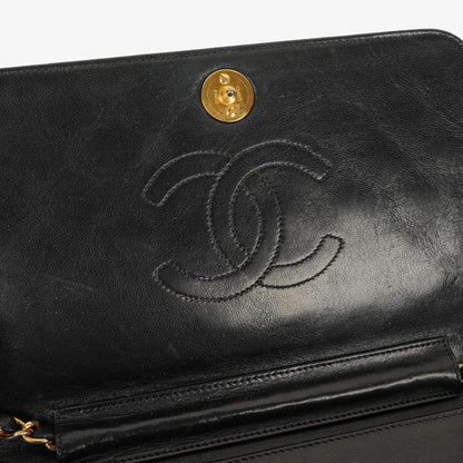 Chanel Classic Full Flap Tasche aus schwarzem gestepptem Lammleder mit 24K vergoldeter Hardware