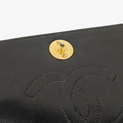 Chanel Classic Full Flap Tasche aus schwarzem gestepptem Lammleder mit 24K vergoldeter Hardware