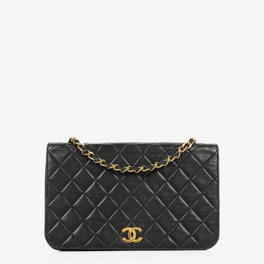 Chanel Classic Full Flap Bag aus schwarzem gestepptem Lammleder mit 24K vergoldeter Hardware