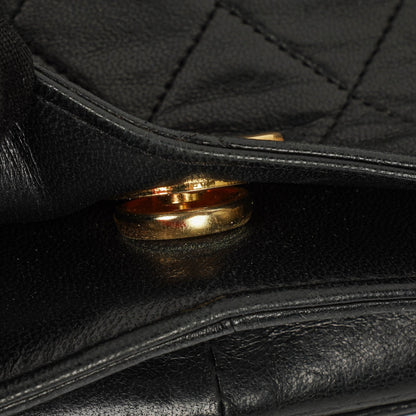 Chanel Classic Full Flap Bag aus schwarzem gestepptem Lammleder mit 24K vergoldeter Hardware