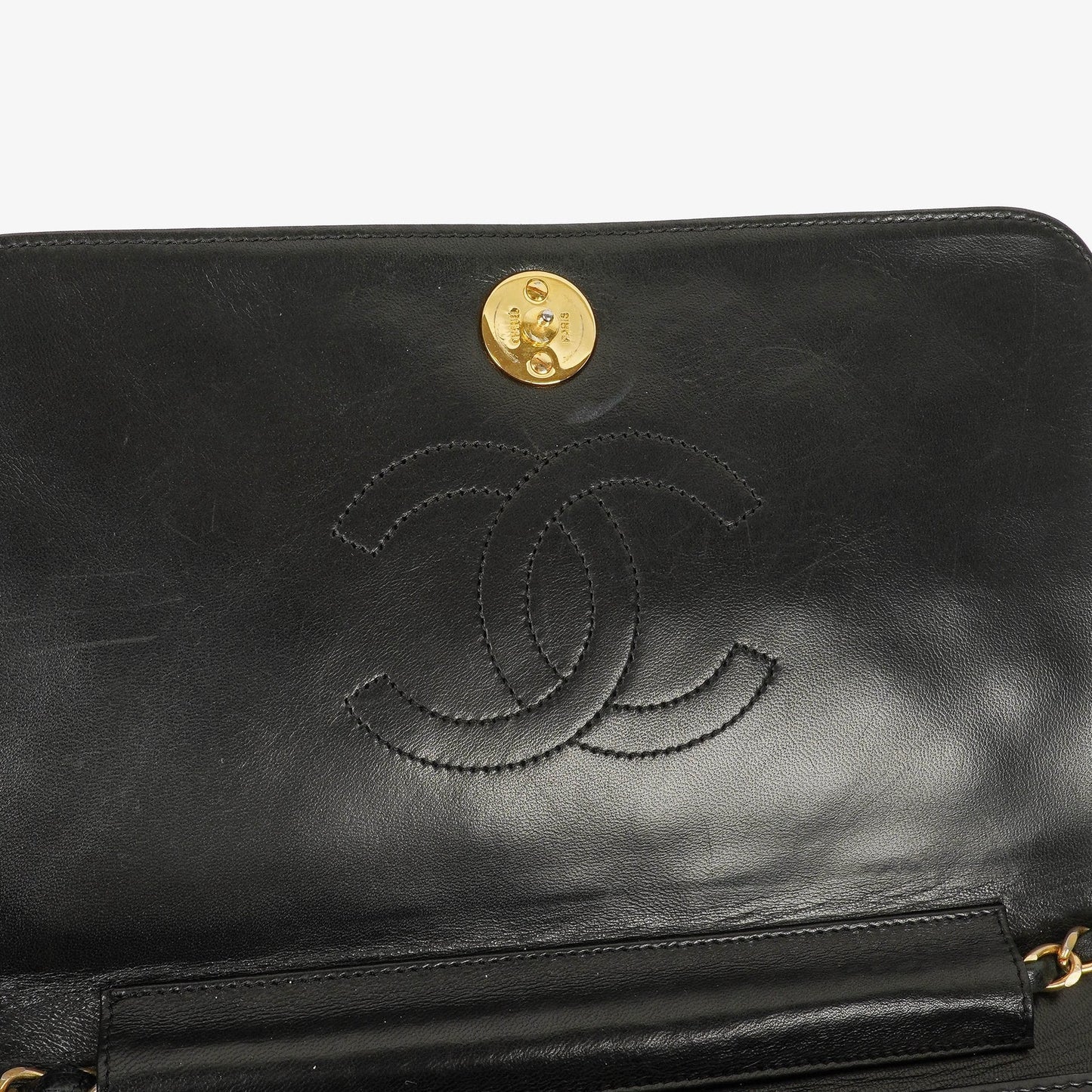 Chanel Classic Full Flap Tasche aus schwarzem gestepptem Lammleder mit 24K vergoldeten Beschlägen