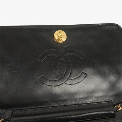 Chanel Classic Full Flap Tasche aus schwarzem gestepptem Lammleder mit 24K vergoldeten Beschlägen
