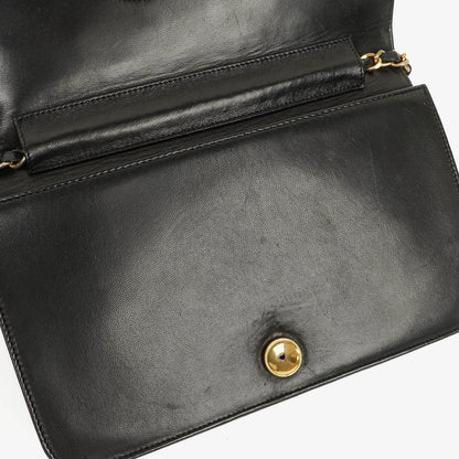 Chanel Classic Full Flap Tasche aus schwarzem gestepptem Lammleder mit 24K vergoldeten Beschlägen