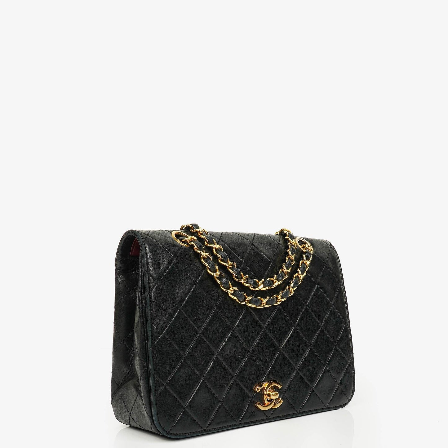 Chanel Vollklappentasche aus schwarzem gestepptem Leder mit 24K vergoldeten Beschlägen