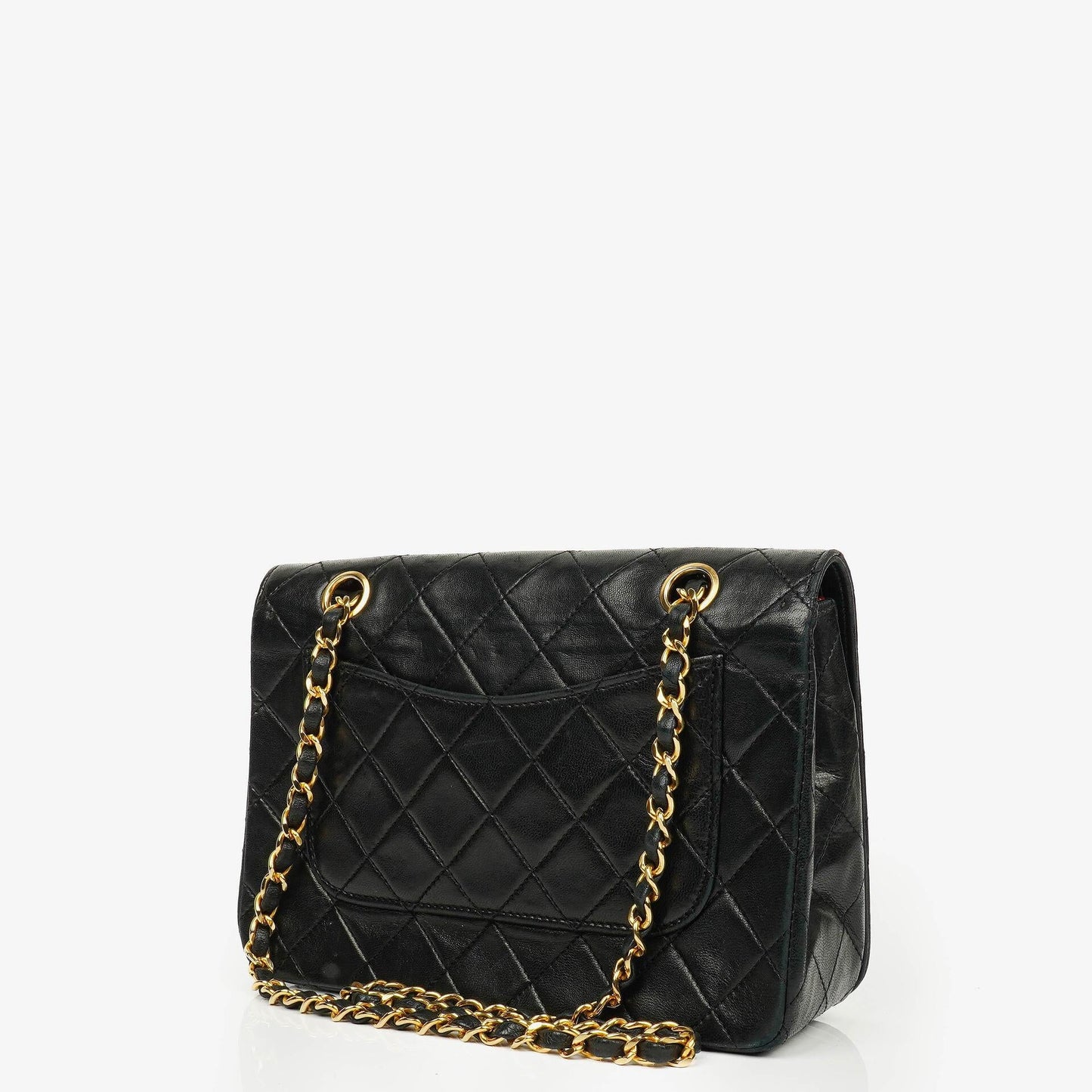 Chanel Vollklappentasche aus schwarzem gestepptem Leder mit 24K vergoldeten Beschlägen