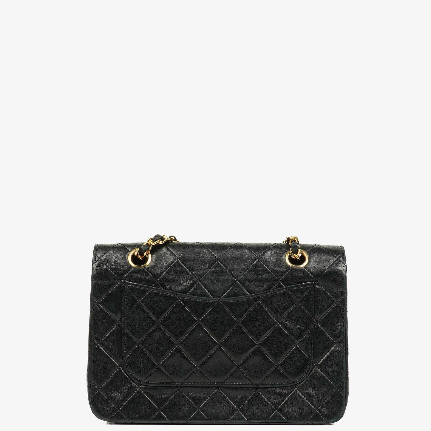 Chanel Vollklappentasche aus schwarzem gestepptem Leder mit 24K vergoldeten Beschlägen