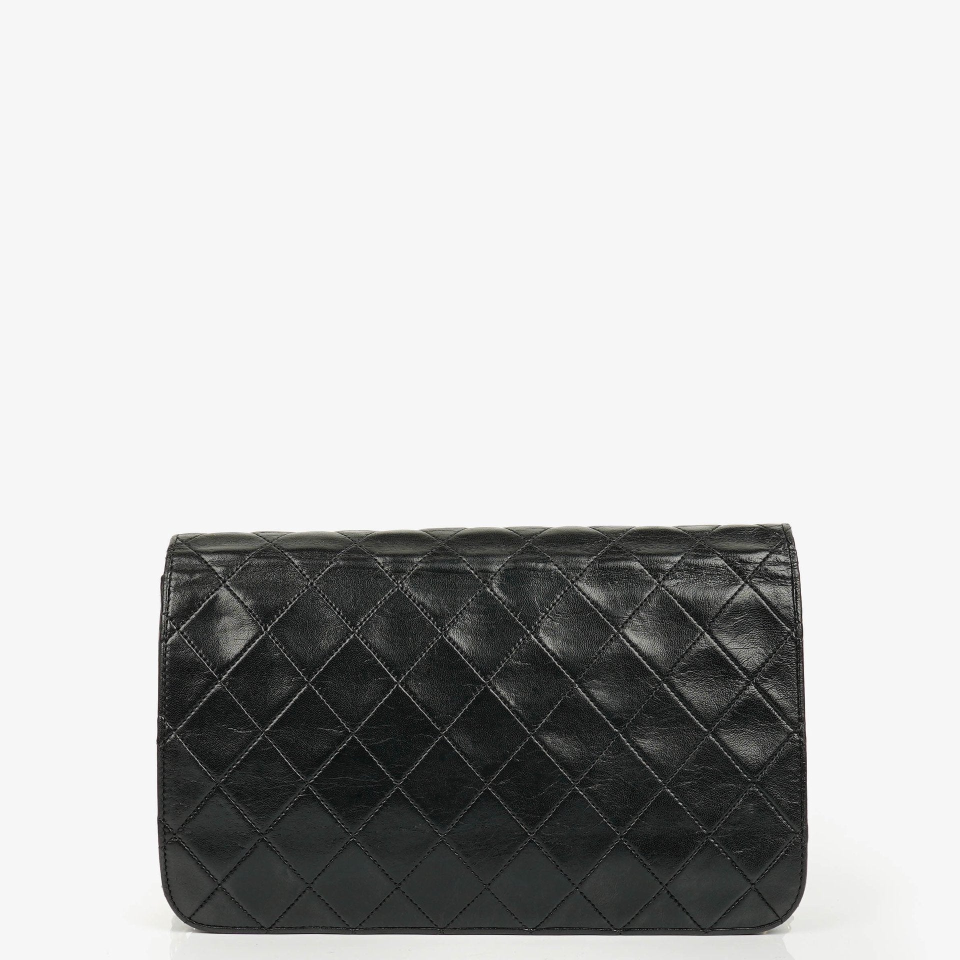 Chanel Classic Full Flap Tasche aus schwarzem Steppleder mit 24K vergoldeten Beschlägen