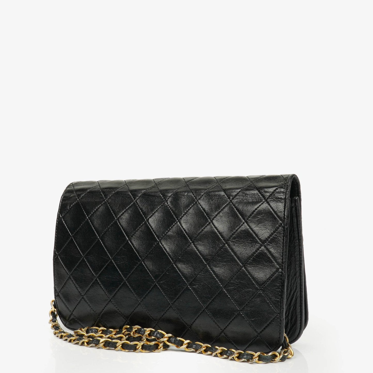 Chanel Classic Full Flap Tasche aus schwarzem Steppleder mit 24K vergoldeten Beschlägen