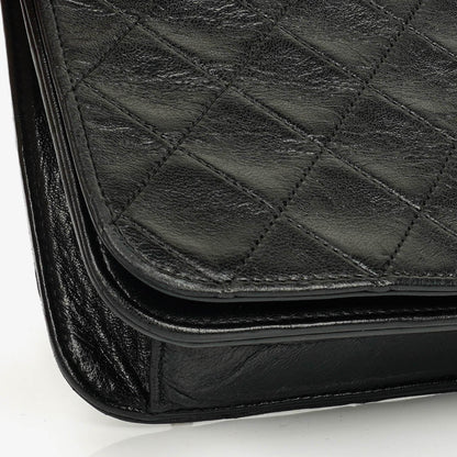 Chanel Classic Full Flap Tasche aus schwarzem Steppleder mit 24K vergoldeten Beschlägen