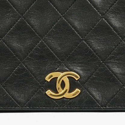 Chanel Classic Full Flap Tasche aus schwarzem Steppleder mit 24K vergoldeten Beschlägen
