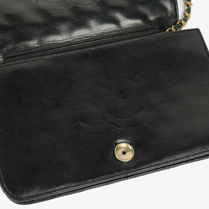 Chanel Classic Full Flap Tasche aus schwarzem Steppleder mit 24K vergoldeten Beschlägen