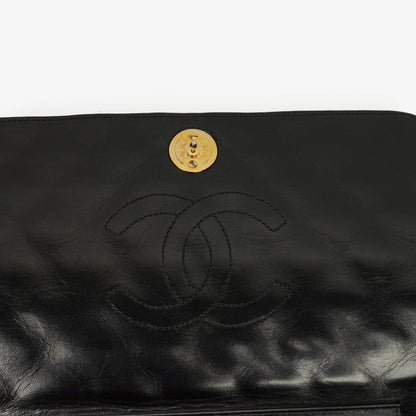 Chanel Classic Full Flap Tasche aus schwarzem Steppleder mit 24K vergoldeten Beschlägen