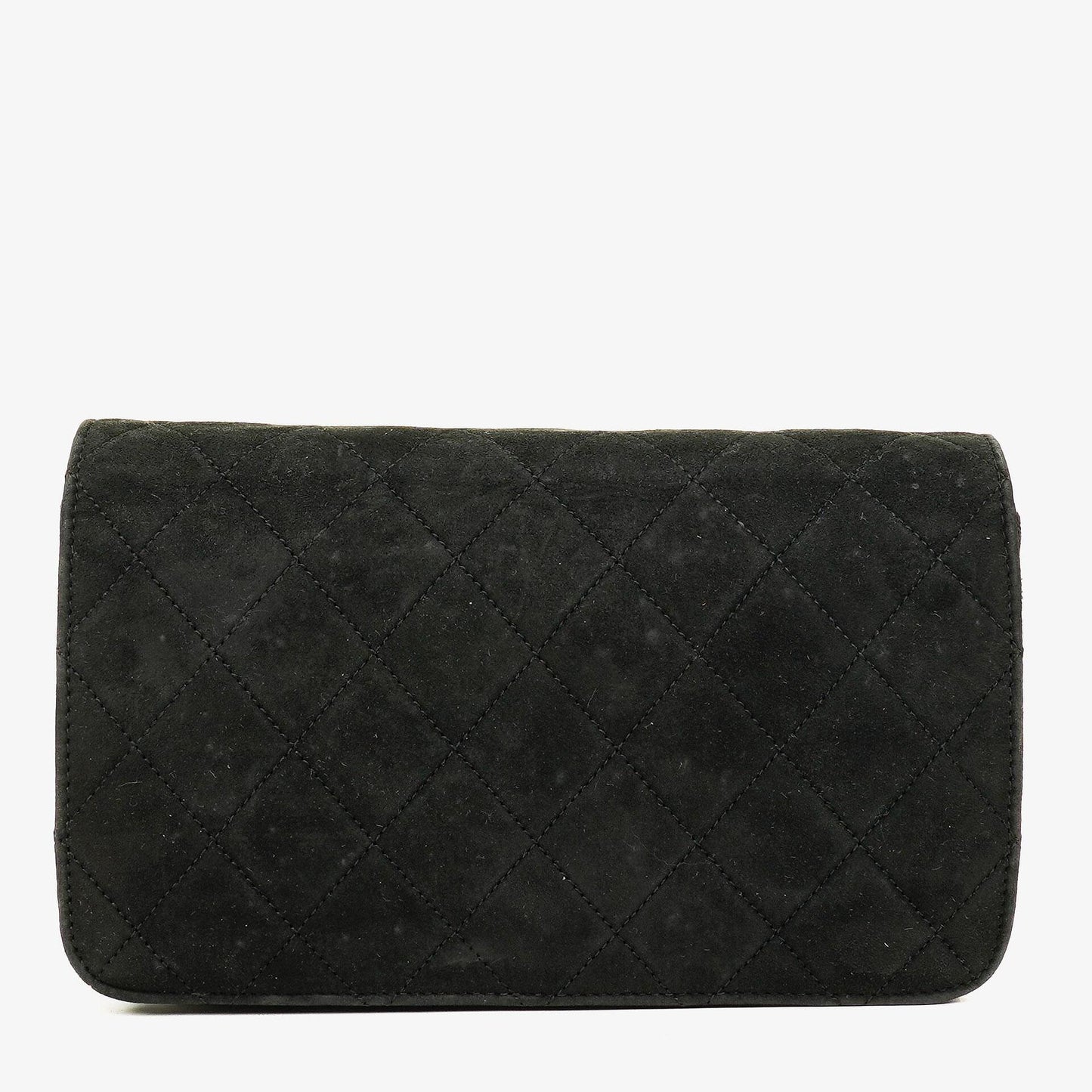 Chanel Classic Full Flap Tasche aus schwarzem gestepptem Wildleder