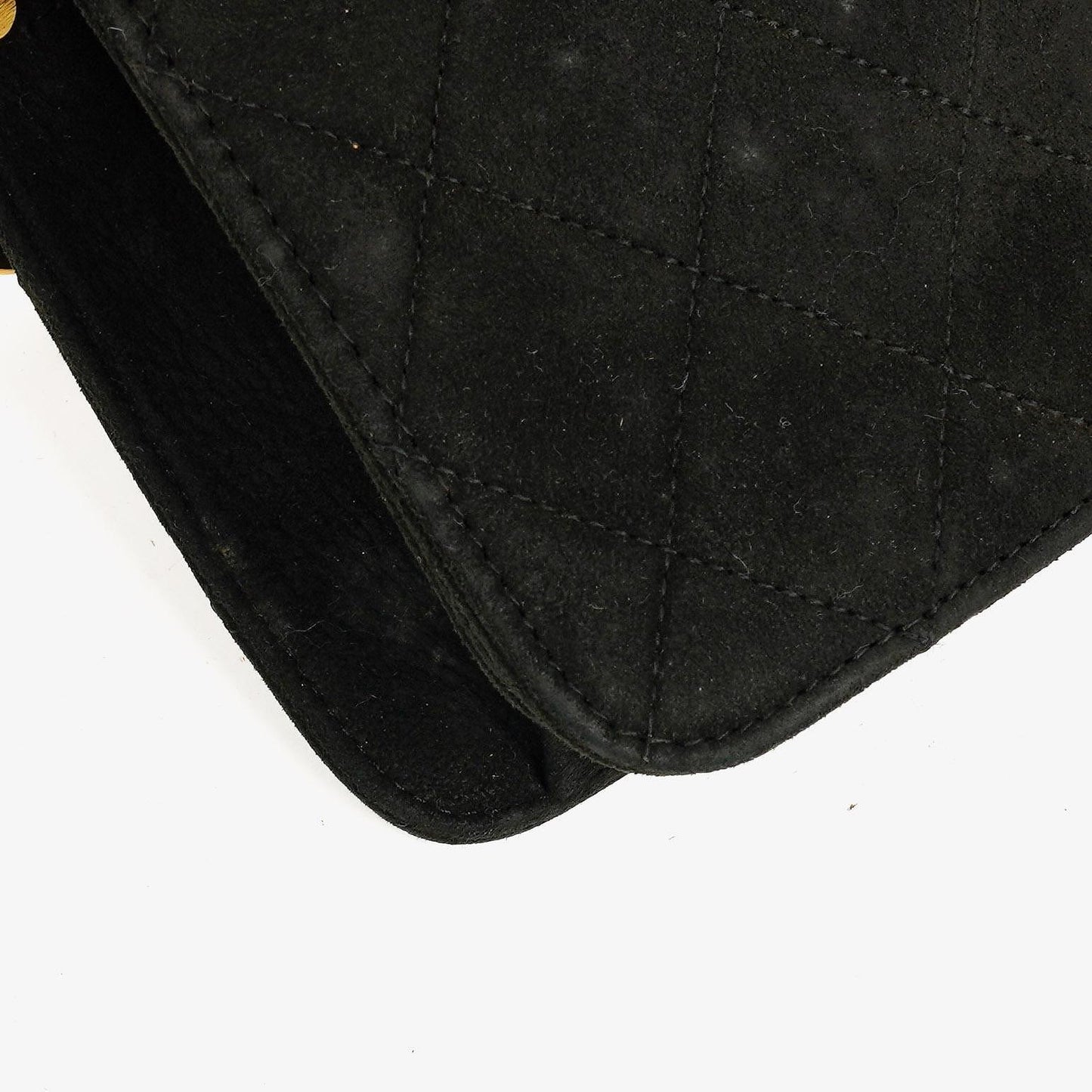 Chanel Classic Full Flap Tasche aus schwarzem gestepptem Wildleder