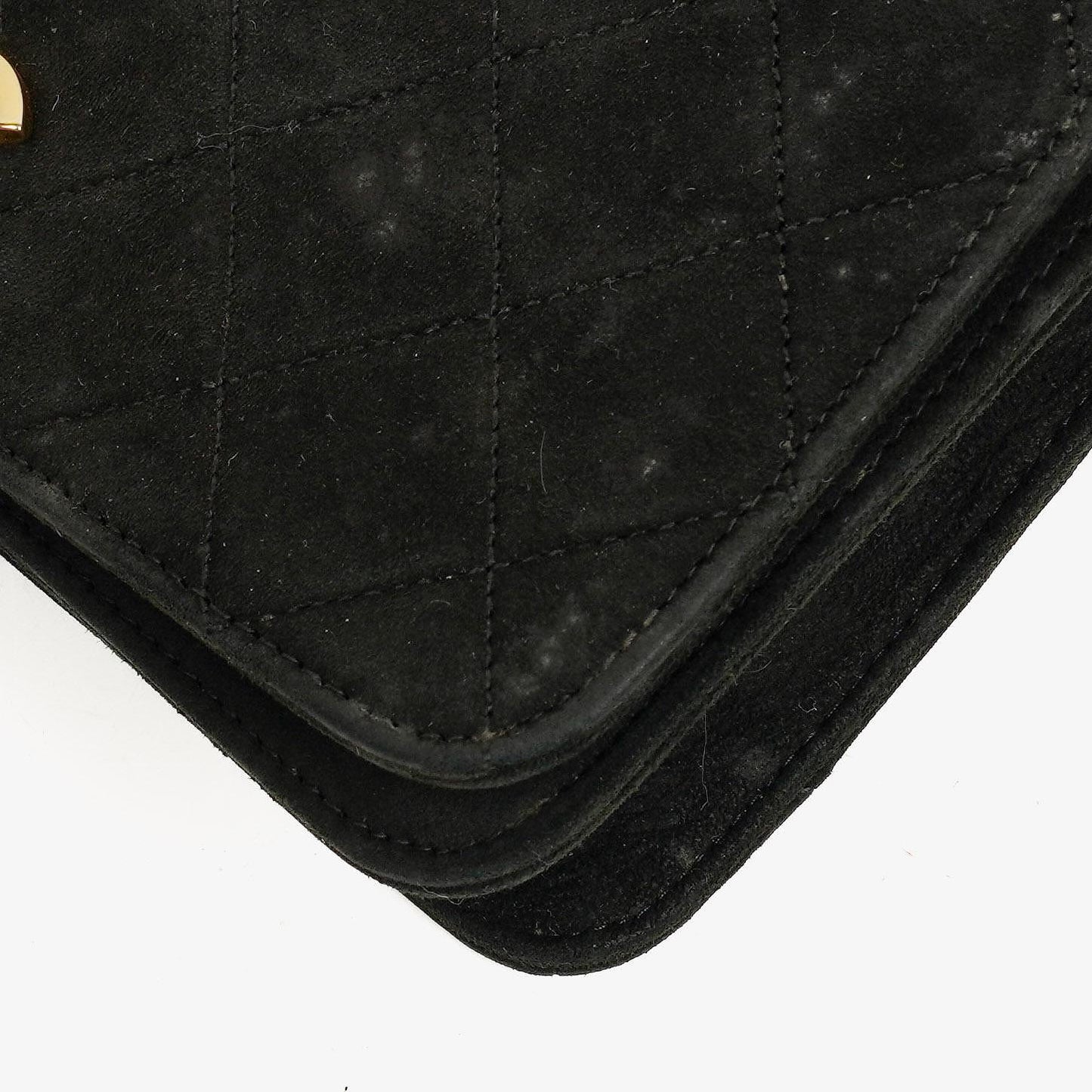 Chanel Classic Full Flap Tasche aus schwarzem gestepptem Wildleder