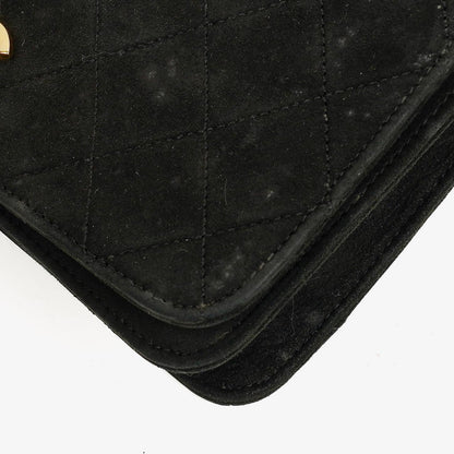 Chanel Classic Full Flap Tasche aus schwarzem gestepptem Wildleder
