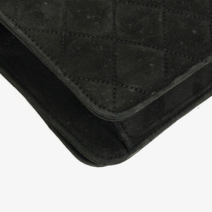 Chanel Classic Full Flap Tasche aus schwarzem gestepptem Wildleder