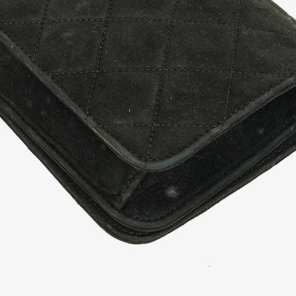 Chanel Classic Full Flap Tasche aus schwarzem gestepptem Wildleder