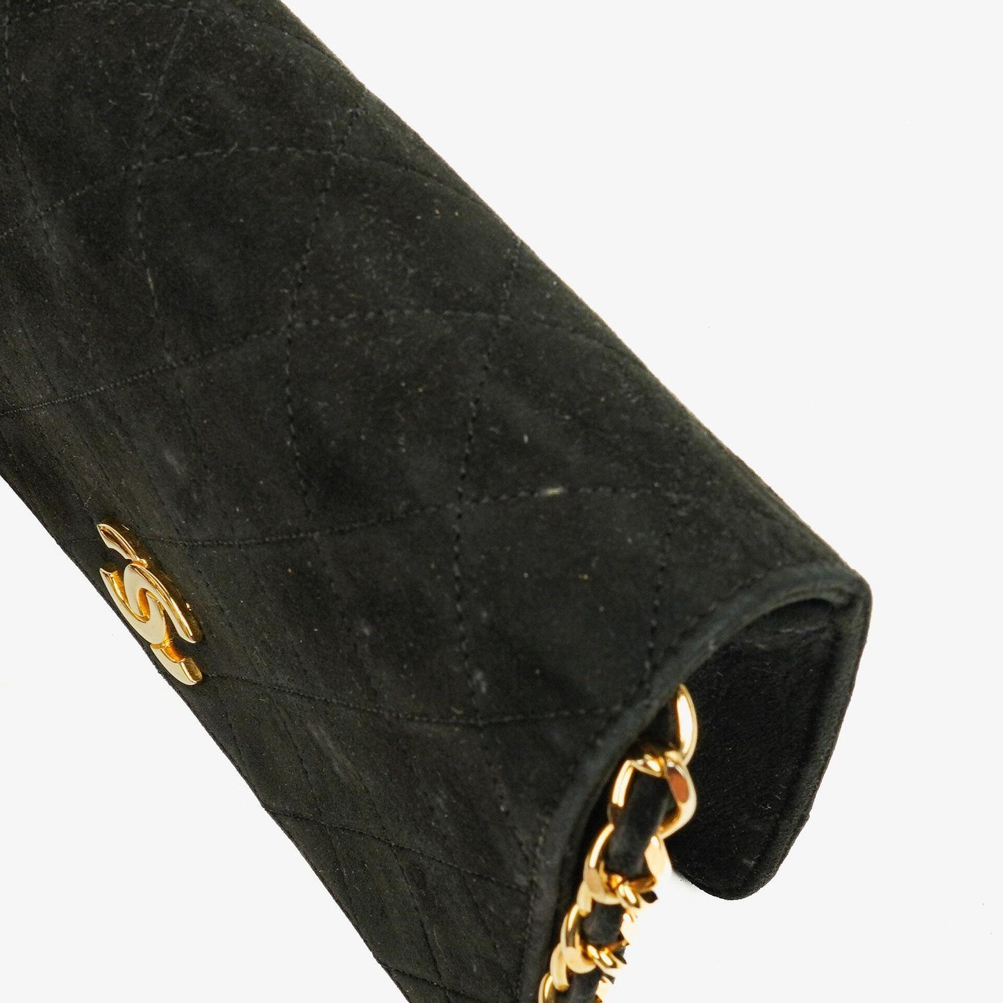Chanel Classic Full Flap Tasche aus schwarzem gestepptem Wildleder