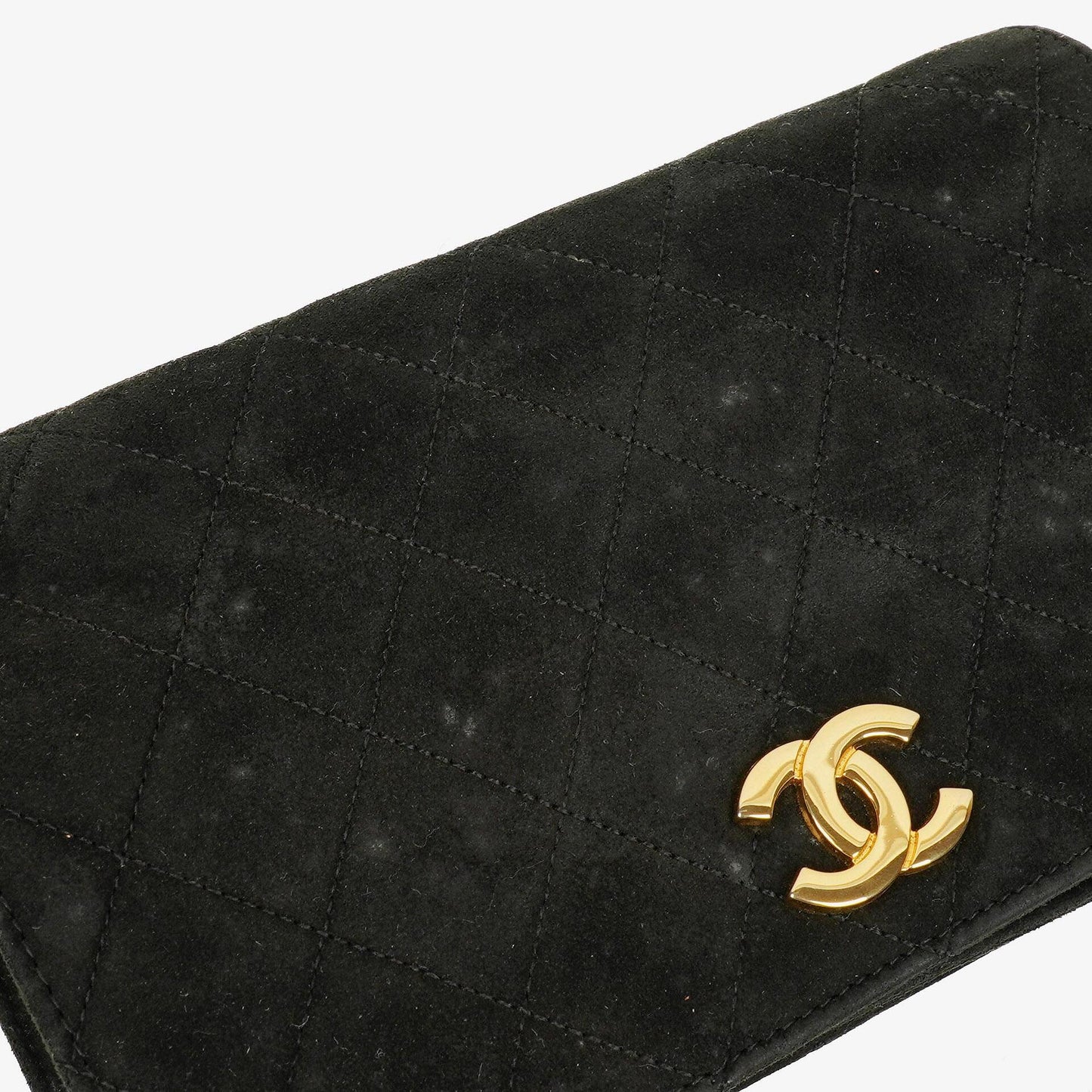 Chanel Classic Full Flap Tasche aus schwarzem gestepptem Wildleder