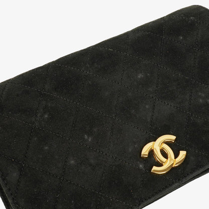 Chanel Classic Full Flap Tasche aus schwarzem gestepptem Wildleder