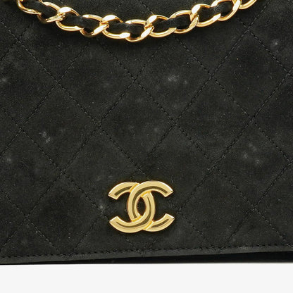 Chanel Classic Full Flap Tasche aus schwarzem gestepptem Wildleder