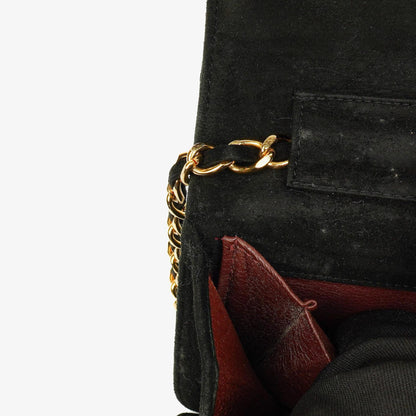 Chanel Classic Full Flap Tasche aus schwarzem gestepptem Wildleder