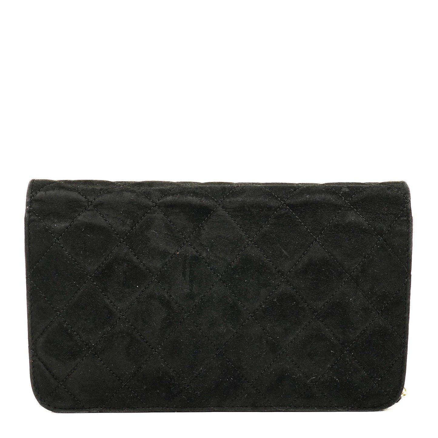 Chanel Classic Full Flap Bag aus schwarzem gestepptem Wildleder