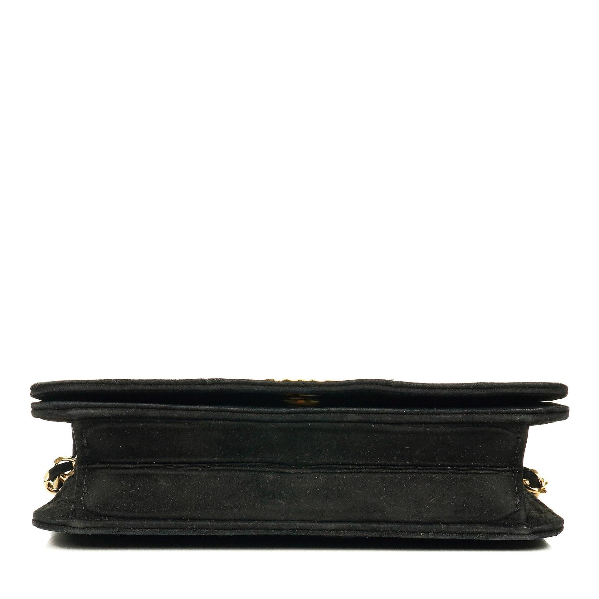 Chanel Classic Full Flap Bag aus schwarzem gestepptem Wildleder