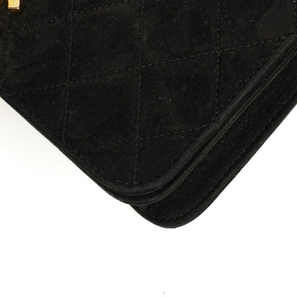 Chanel Classic Full Flap Bag aus schwarzem gestepptem Wildleder