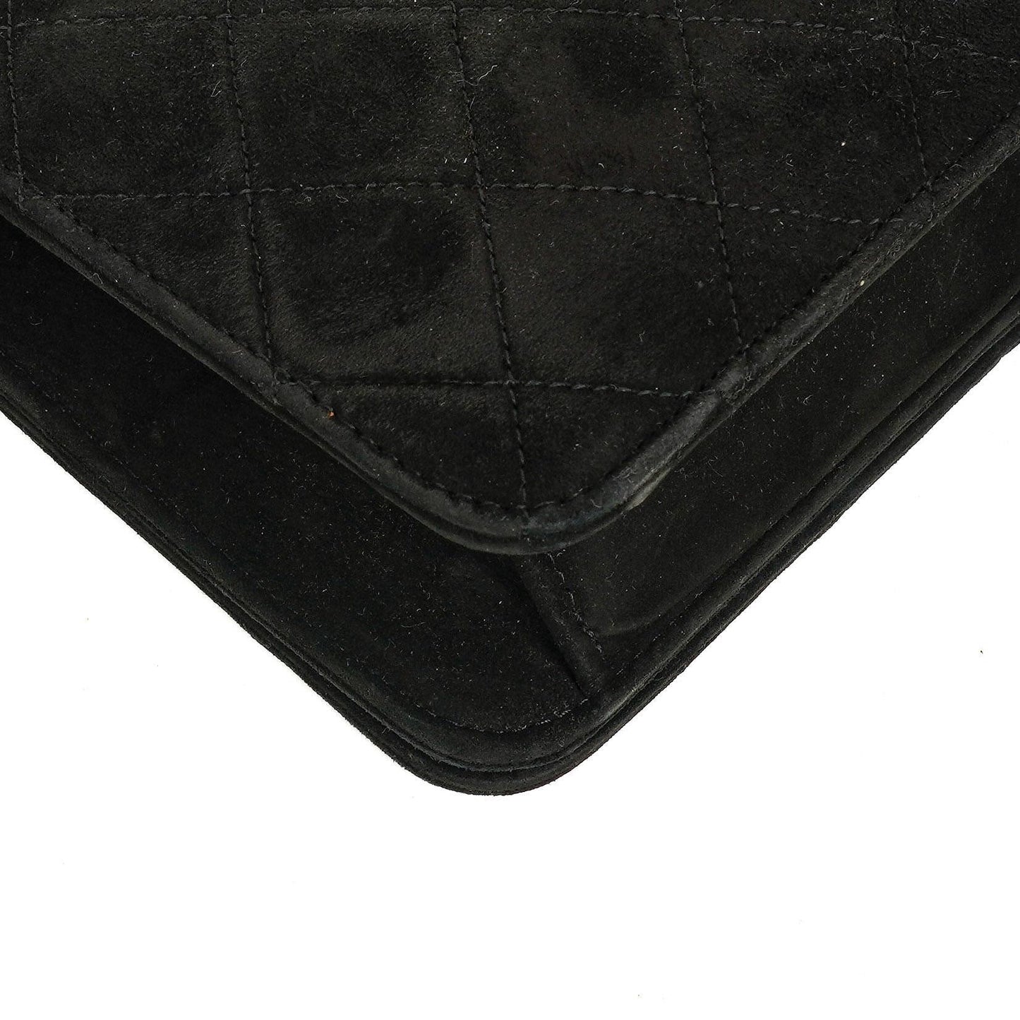 Chanel Classic Full Flap Bag aus schwarzem gestepptem Wildleder