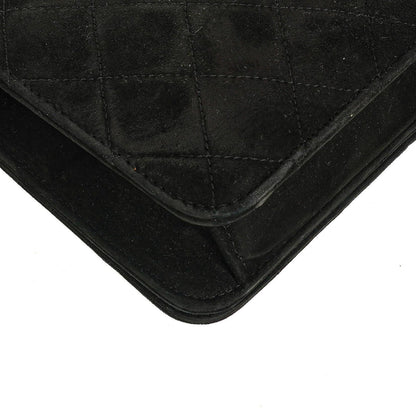 Chanel Classic Full Flap Bag aus schwarzem gestepptem Wildleder